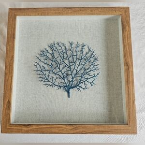 Faux Blue Coral Framed Seaside Beach Nautical Ocean Waterfront Marine Decor